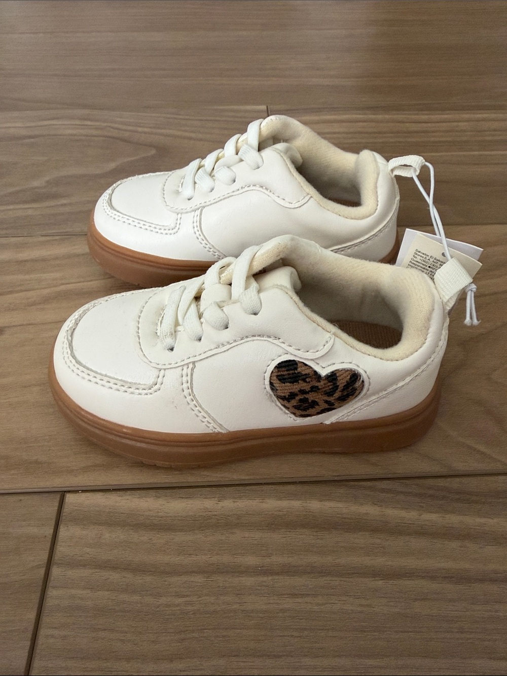Kids Cream Sneakers with Leopard Heart Accent